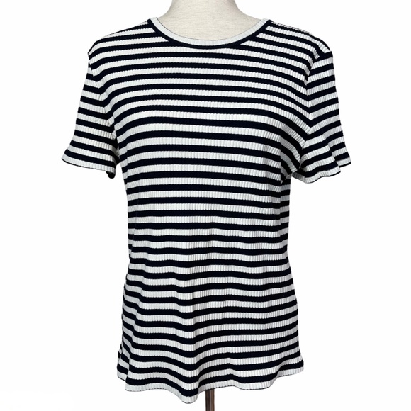 Theory Tiny Tee 2 in Navy Striped Ribbed Knit NWT - Picture 2 of 8